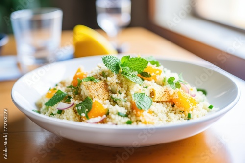 couscous salad with orange segments and mint