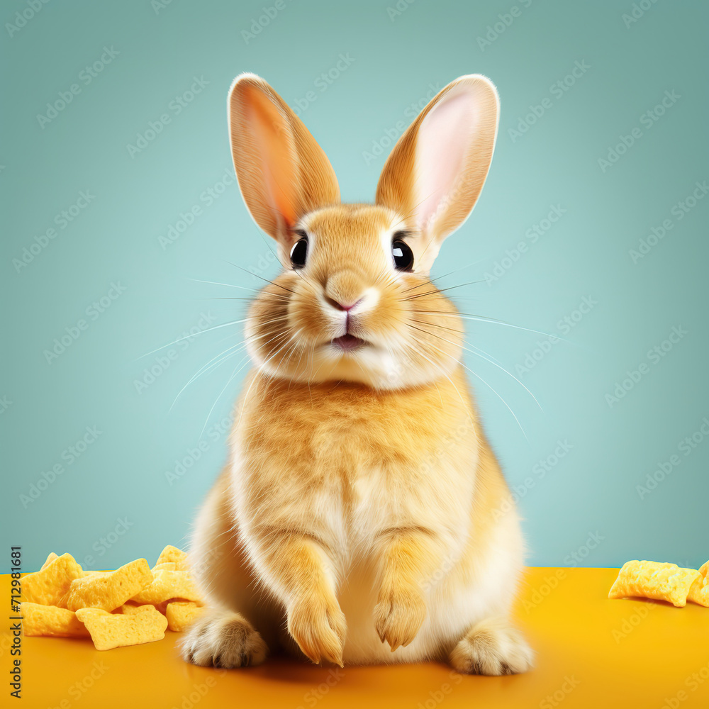 Obraz premium A relaxed rabbit making faces and eating