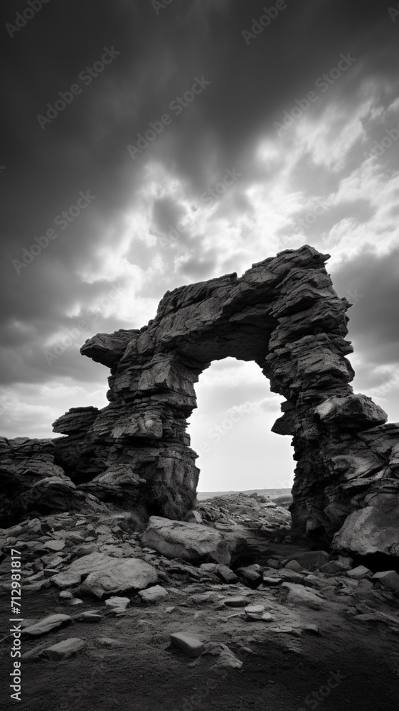 Generative AI Black and white picture of an arch stormy delicate pictures