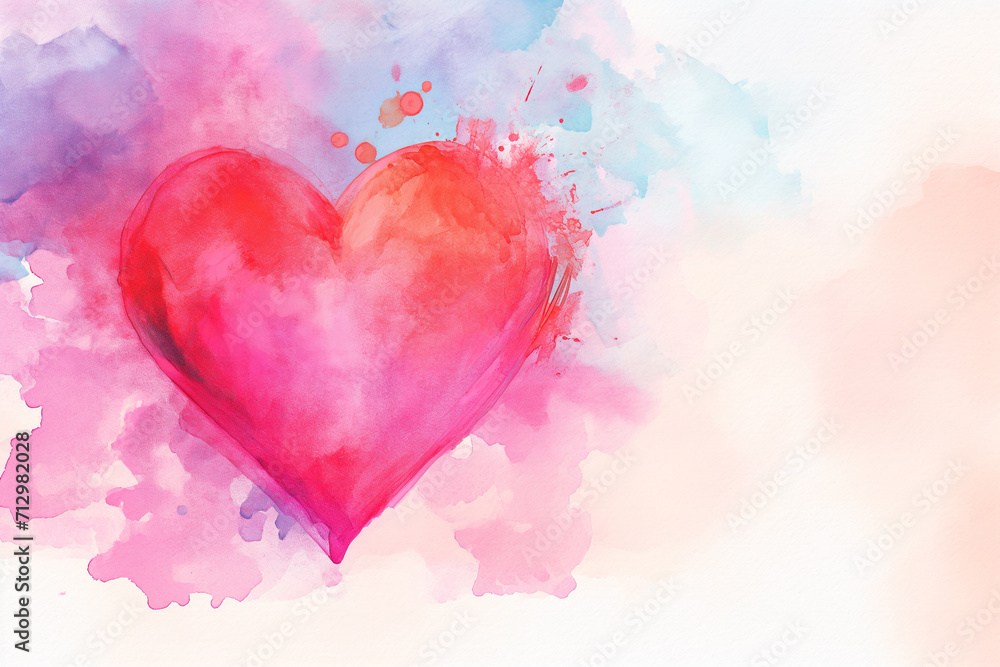 Romantic Hand-Drawn Watercolor Heart Background for Valentine's Day