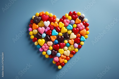  Photo of a heart-shaped arrangement of various colorful candies