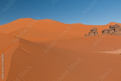 View of the Dunes of Tin Merzouga in Tadrart Rouge  Tassili N Ajjer National Park. Sahara  Algeria  Africa.
