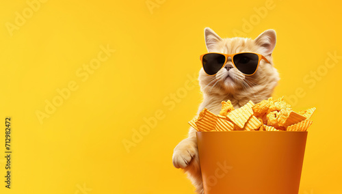 A cool cat in shades on orange background