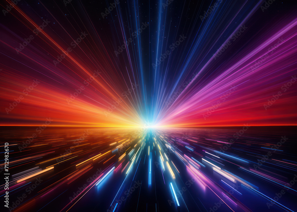 Blurred Neon Motion: Futuristic Speed of Light in a Colorful Cyber Highway