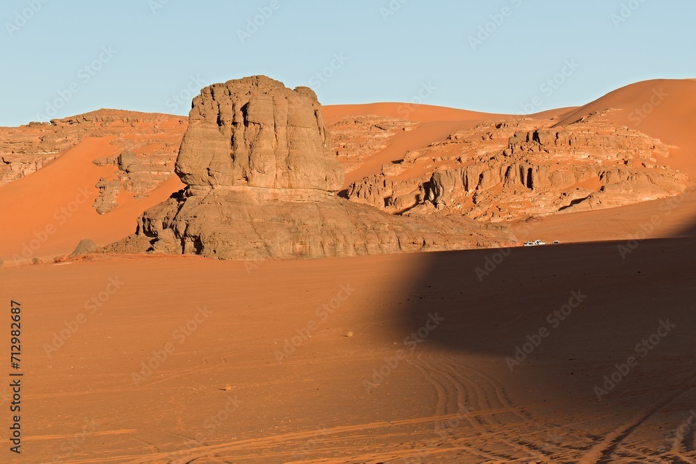 View of the Dunes of Tin Merzouga in Tadrart Rouge, Tassili N'Ajjer National Park. Sahara, Algeria, Africa.