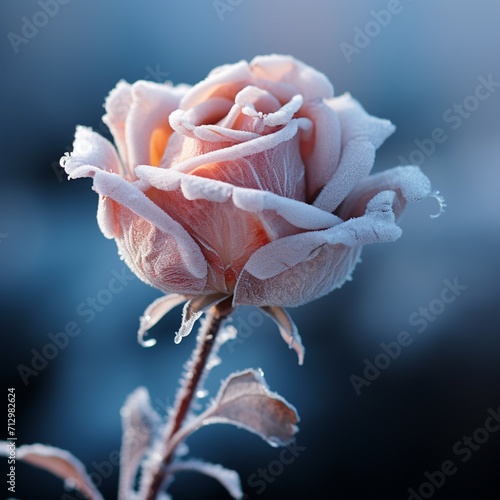 Frozen white rose flower covered delicate Generative AI