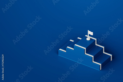 Obraz na płótnie Blue step stair with white target flag on blue background, business way concept, minimal style, 3d rendering w salonie