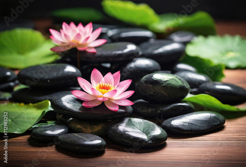 spa still life with stones and water lilies