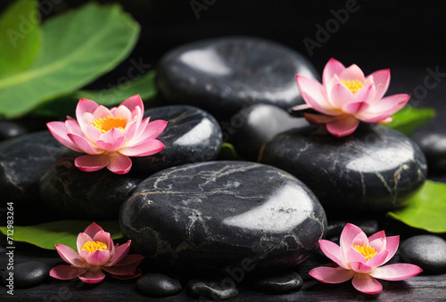 spa still life with stones and water lilies