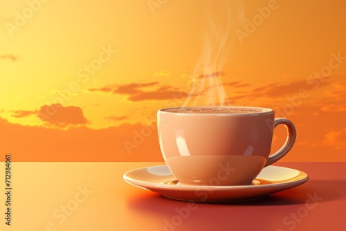 Coffee Cup with Morning Sunlight, on an isolated Sunny Morning Yellow background, Generative AI