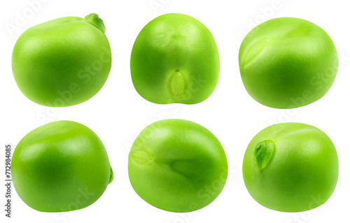 Peas isolated set. Collection of green peas from different angles on a transparent background.