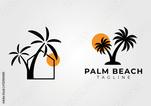 palm tree silhouette set and collection logo vector vintage illustration design, palm tree icon © rozva barokah