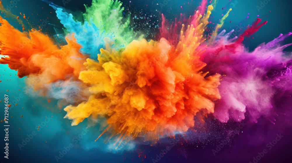 A dynamic explosion of multi-colored powder captured in vibrant motion.