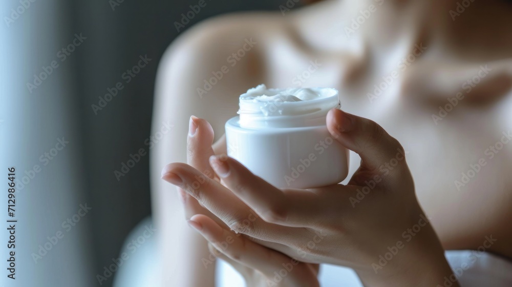closed up hand and cream jar. Beautiful woman applying skin care cream from white cream jar, Set for spa, skin care and body products and solutions for skin problems such as scars, acne, wrinkles. closed up hand and cream jar. Beautiful woman applying skin care cream from white cream jar, Set for spa, skin care and body products and solutions for skin problems such as scars, acne, wrinkles.