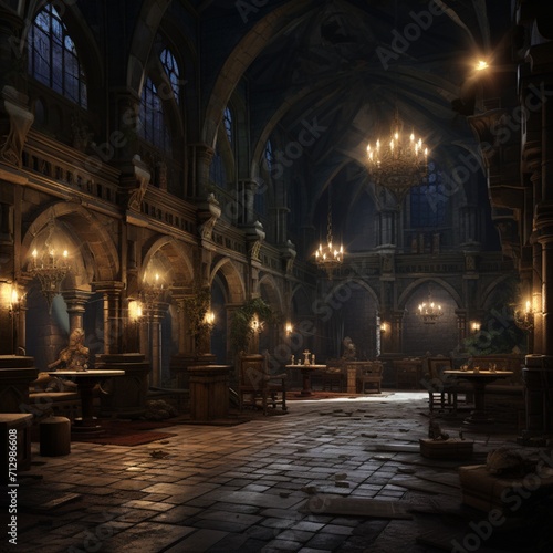 Medieval palace interior night image Generative AI