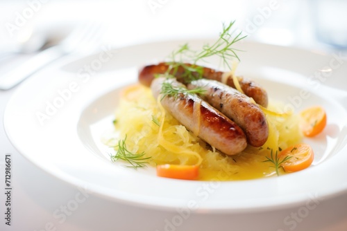 german bratwurst with sauerkraut and mustard