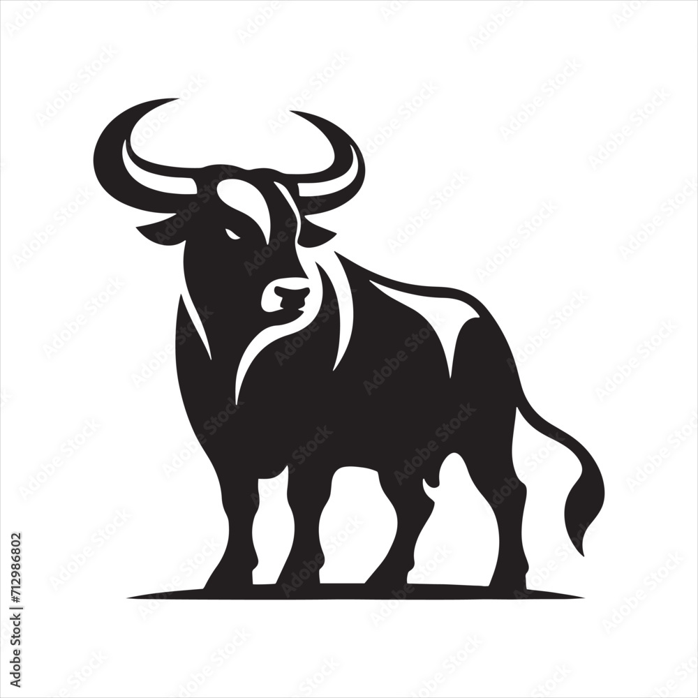 Bullish Beauty: Bull Silhouette Showcasing the Aesthetic and Formidable Attributes - Ox Silhouette - Bull Vector
