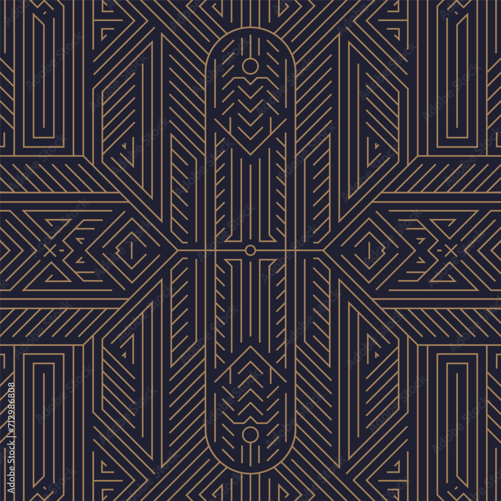 Vector art deco seamless pattern, gatsby gold line design. Luxury abstract texture, party print, modern line ornament.