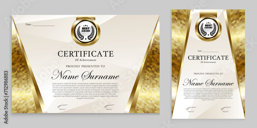 Award certificate design with luxury gold modern theme. Charters, achievements, plaques are suitable for various events.