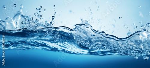 Blue water splash macro close up.