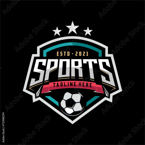 Vintage badge emblem Football soccer sport team club league logo with shield and ball concept icon vector