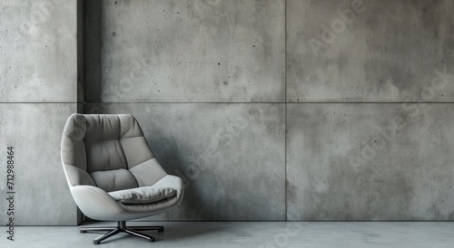 gray arm chair next to a concrete wall