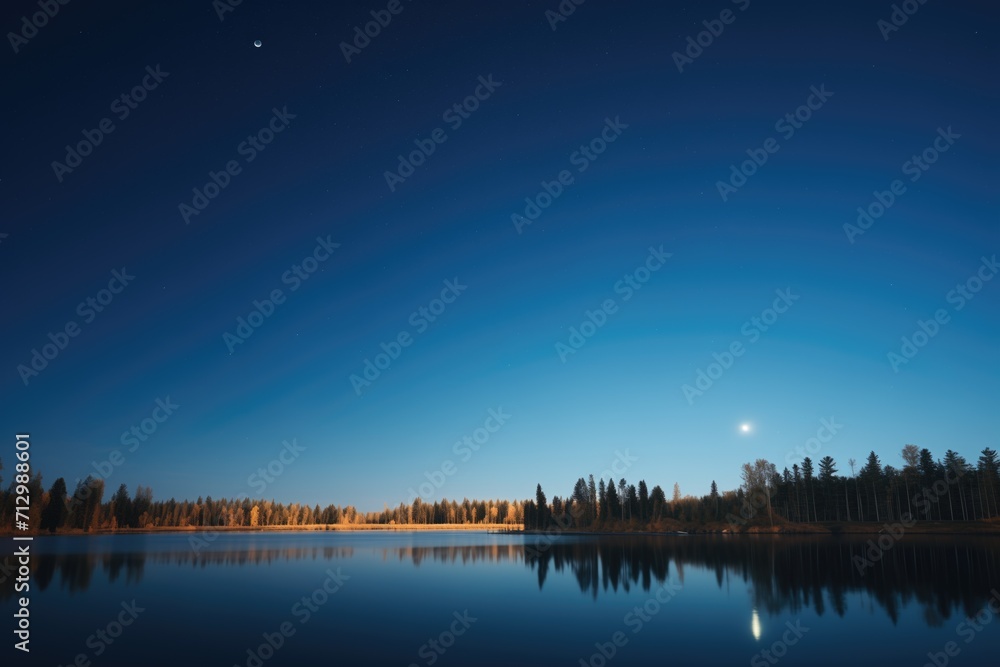 moonlit lake with clear night sky
