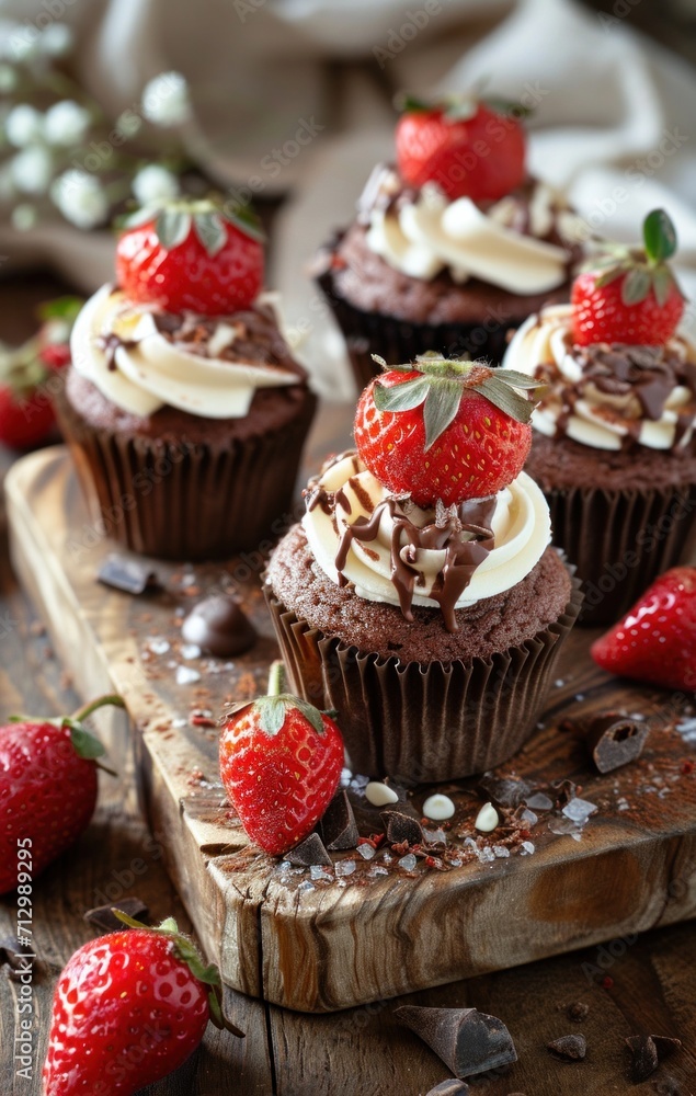 chocolate cupcakes and chocolate desserts on wooden trays chocolate cupcakes and chocolate desserts on wooden trays