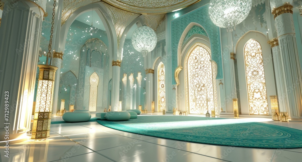 an islamic scene with decorative lighting, chandeliers and decorative objects
