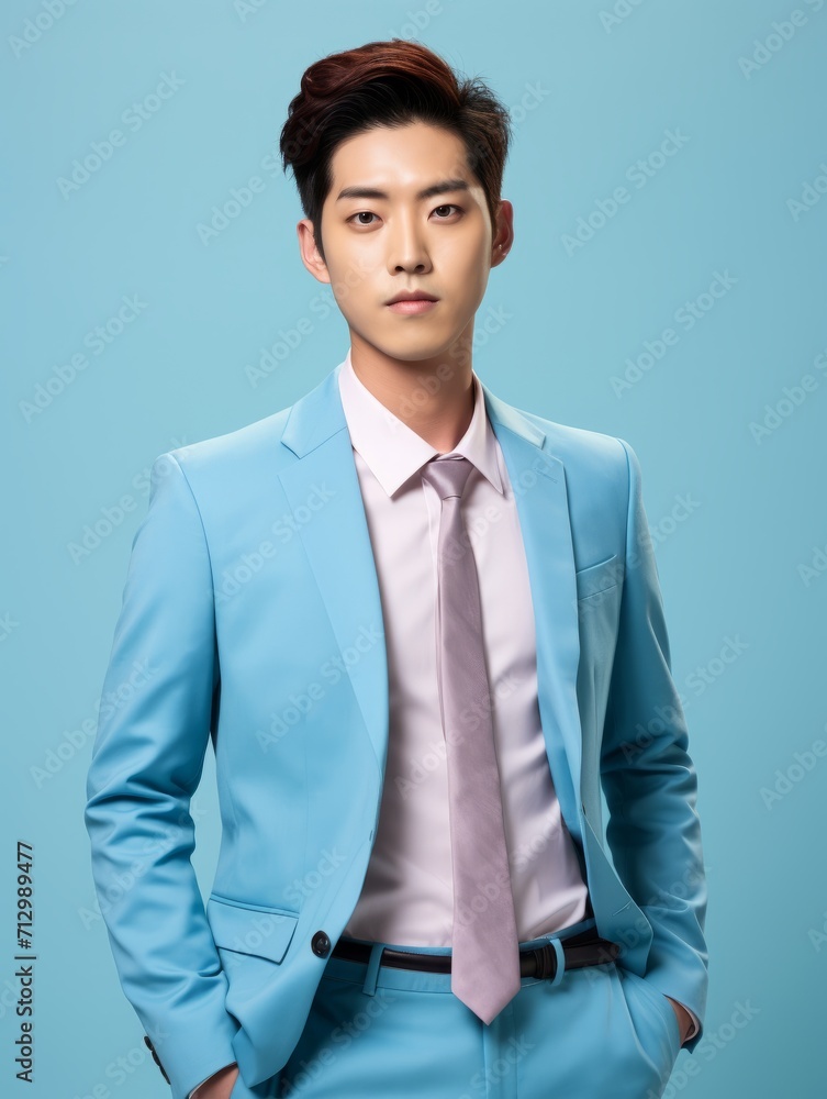 Asian man wearing blue suit isolated on plain background Asian man wearing blue suit isolated on plain background