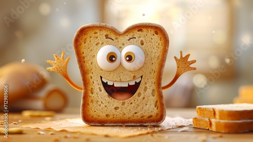 Funny bread cartoon character.  photo