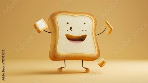 Funny bread cartoon character.  photo