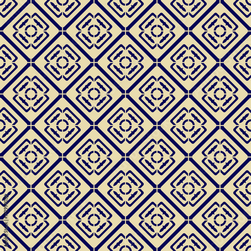 Historical Tile Pattern, Europe around 1900, Seamless Design. Blue and White.