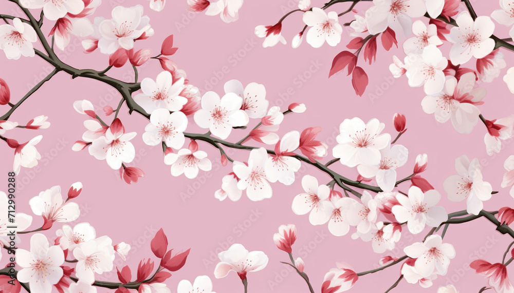 Create a repeating pattern featuring cherry blossom