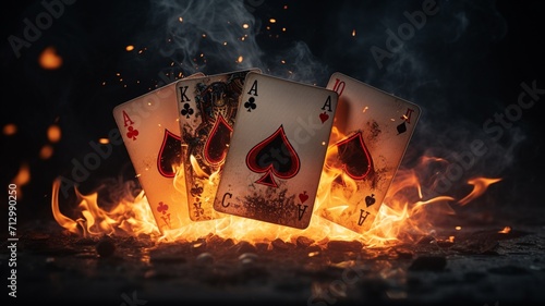 Generative AI Ace playing cards on fire close up cinematic ren Photo photo