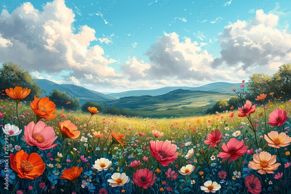 colorful spring flowers field
