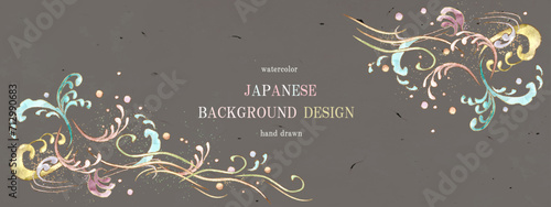 波, 金箔, 和, 和柄, 背景, 水彩, フレーム, ベクター, 年賀状, 夏, ゴールド, 金色, 和紙, 日本画, 金, 大波, 流水, イラスト