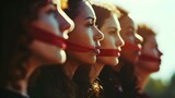 Women's rights and freedom of speech concept, feminism and silencing dissent 