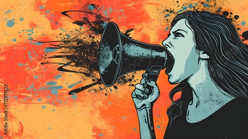 Women's rights and freedom of speech concept, feminism and silencing dissent 
