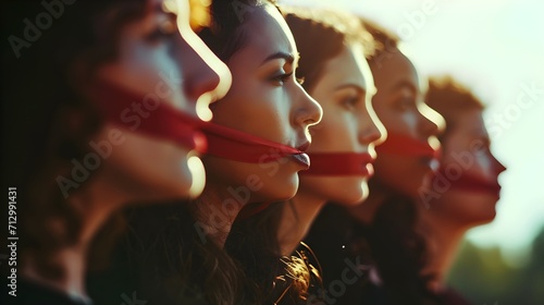 Women's rights and freedom of speech concept, feminism and silencing dissent  photo