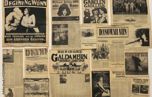 old newspapers or newspaper clippings, reflecting historical events, headlines, and milestones