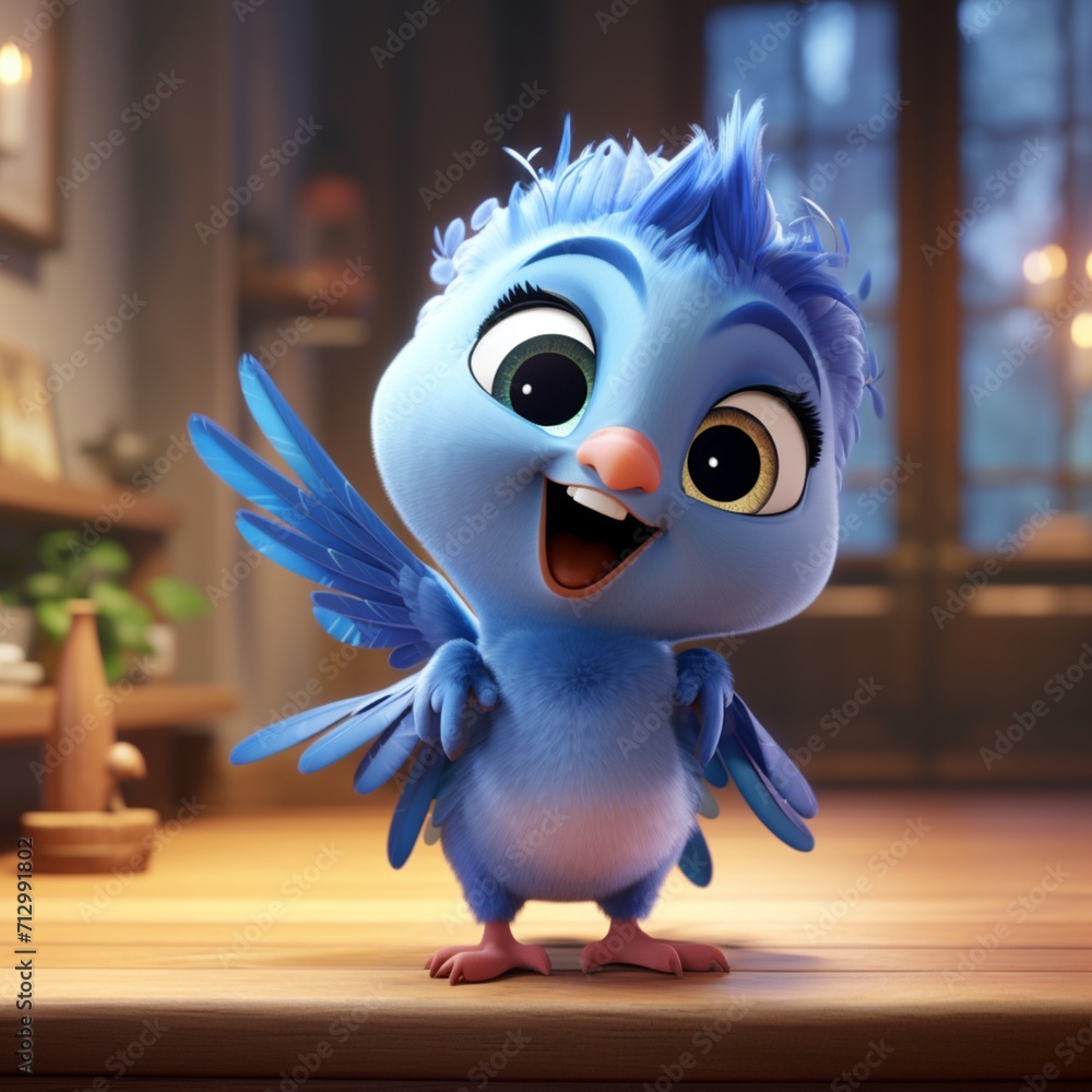 Beautiful adorable little blue hummingbird waving Ai generated art