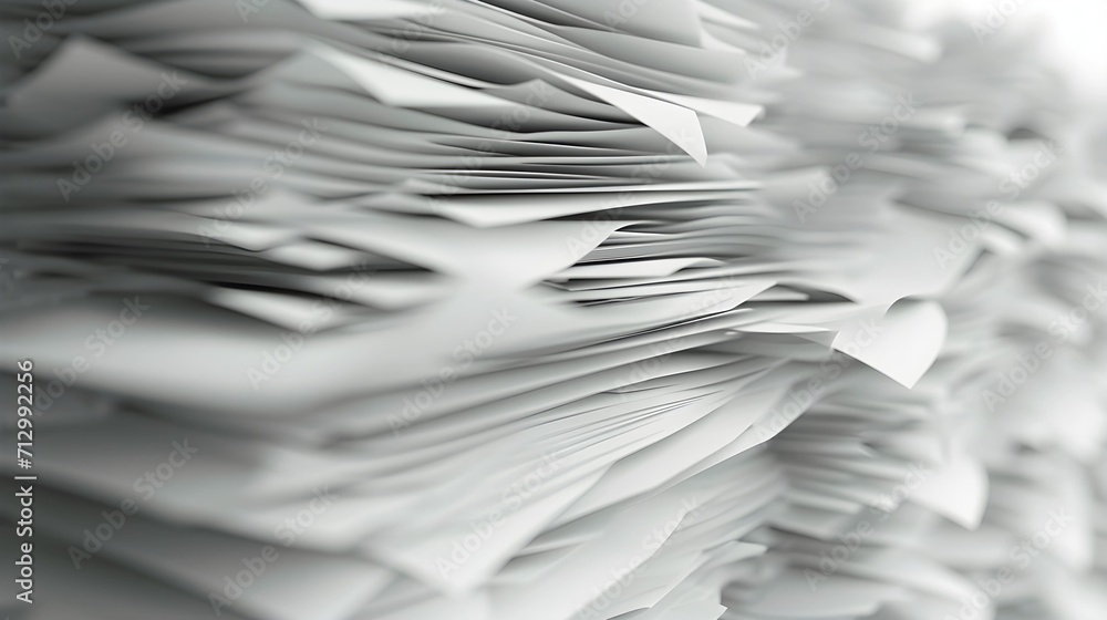 Stack of white papers. Work overload and depression concept.  - obrazy, fototapety, plakaty 
