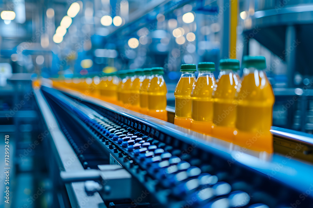 Conveyor belt with drinks in bottles, drink production line process Conveyor belt with drinks in bottles, drink production line process
