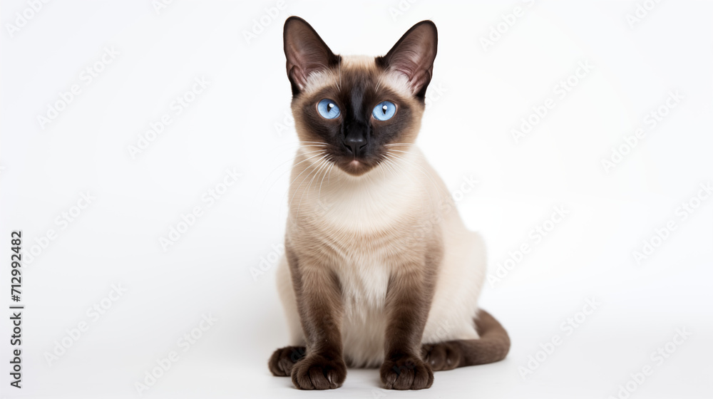 Siamese cat sitting on white background photograph 