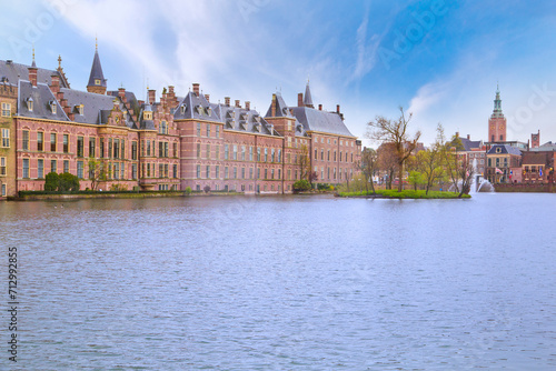 Hofvijver lake and Binnenhof in The Hague, Netherlands