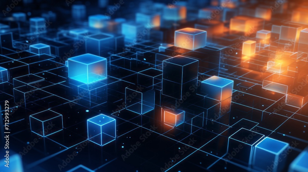 Dynamic 3d cubes and interconnected lines: abstract technological connections - futuristic digital illustration Dynamic 3d cubes and interconnected lines: abstract technological connections - futuristic digital illustration