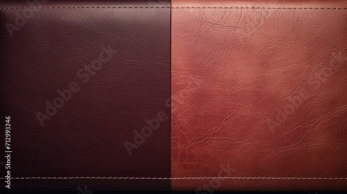 Close-up of stitched red and brown leather textures, showcasing the material's quality and pattern detail.