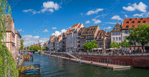 Le Petite France, the most picturesque district of old Strasbourg. Houses along the Ill river channel.