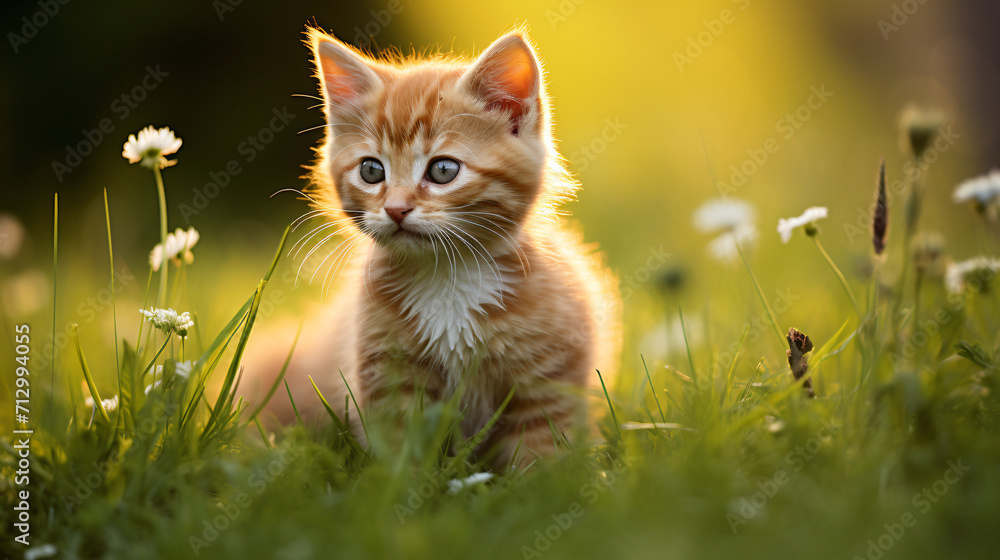 Cute kitten cat on the grass